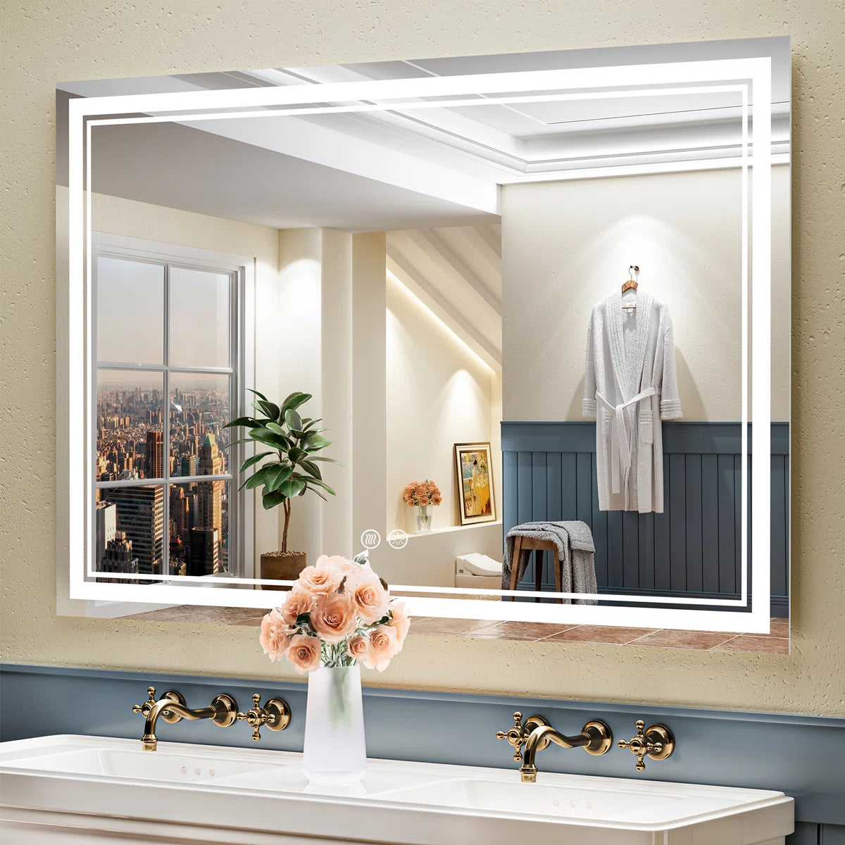Frameless Rectangular LED Bathroom Vanity Mirror – Anti-Fog, Wall-Mounted, Dimmable Bright Light, 3 Color Temperatures, Modern Design, Touch Control, Ideal for Vanity, Makeup & Grooming