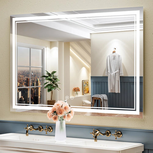 Frameless Rectangular LED Bathroom Vanity Mirror – Anti-Fog, Wall-Mounted, Dimmable Bright Light, 3 Color Temperatures, Modern Design, Touch Control, Ideal for Vanity, Makeup & Grooming