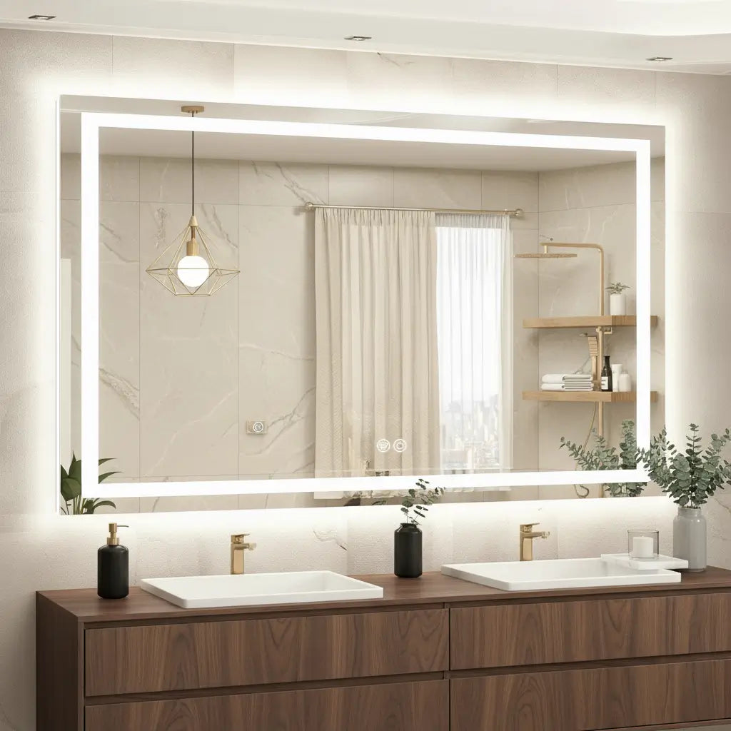 Rectangle LED Bathroom Mirror –Anti-Fog, Front & Backlit, Modern Design
