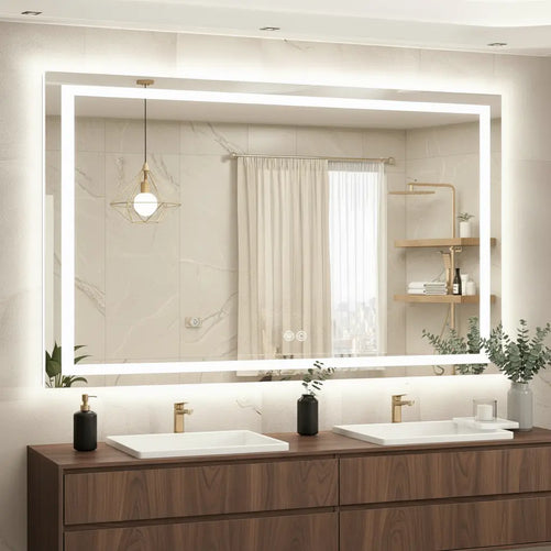 Rectangle LED Bathroom Mirror –Anti-Fog, Front & Backlit, Modern Design
