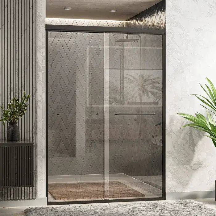 Double Sliding Semi-Frameless Glass Shower Door – Modern Bathroom Enclosure with Durable Tempered Glass, Water-Tight Seal, Easy Installation, Smooth Rollers, Adjustable Width