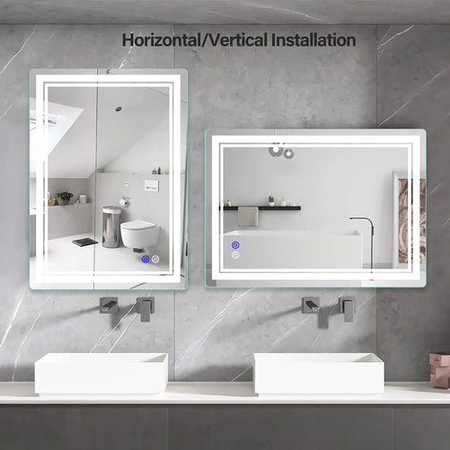 Frameless Rectangular LED Bathroom Vanity Mirror – Anti-Fog, Wall-Mounted, Dimmable Bright Light, 3 Color Temperatures, Modern Design, Touch Control, Ideal for Vanity, Makeup & Grooming
