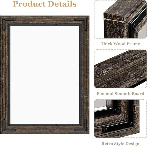 Wood Frame Bathroom Vanity Mirror for Wall – Farmhouse Vanity Mirror for Over Sink, Horizontal/Vertical Mount, Decorative Wooden Mirror for Bathroom, Living Room, Bedroom, Entryway