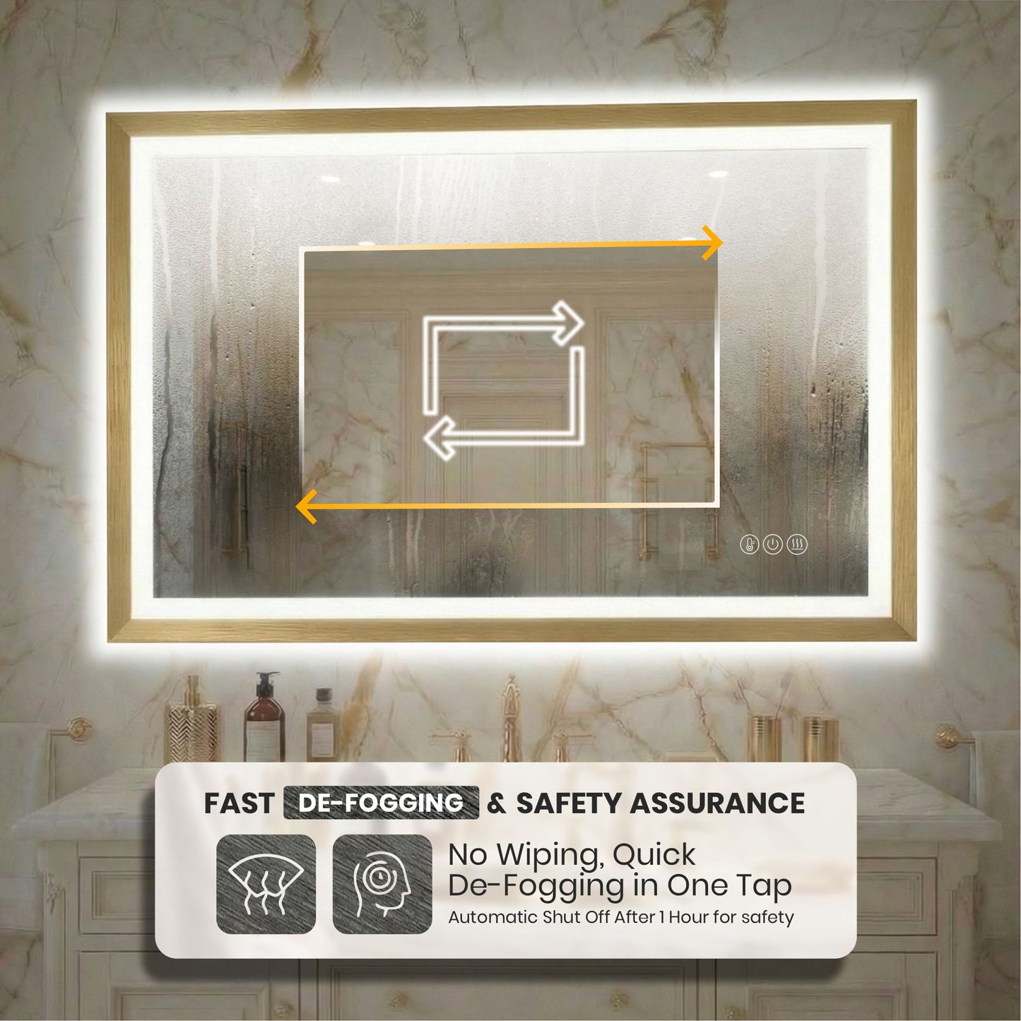 Sleek LED Vanity Mirror – Beveled Edge, 3-Color Dimming, Anti-Fog