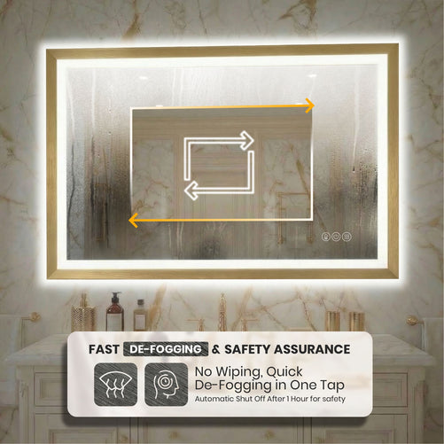 Sleek LED Vanity Mirror – Beveled Edge, 3-Color Dimming, Anti-Fog