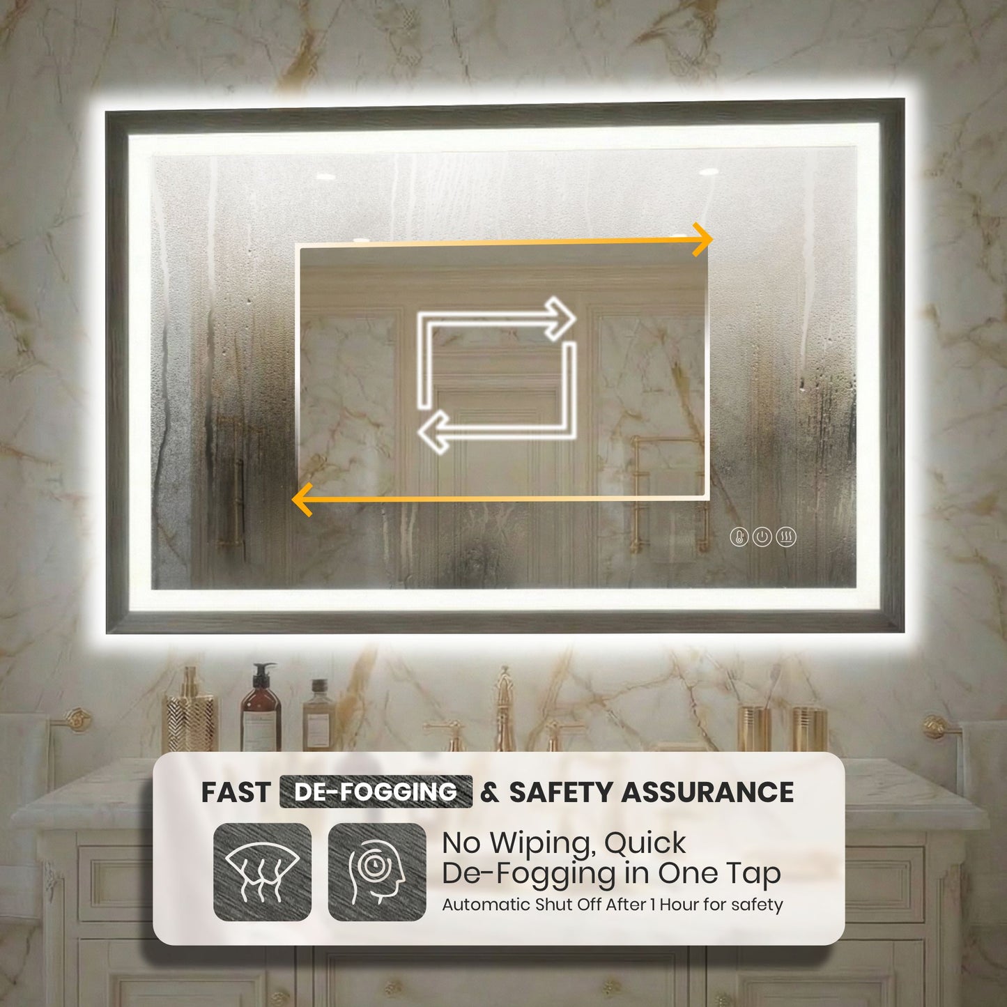 Sleek LED Vanity Mirror – Beveled Edge, 3-Color Dimming, Anti-Fog