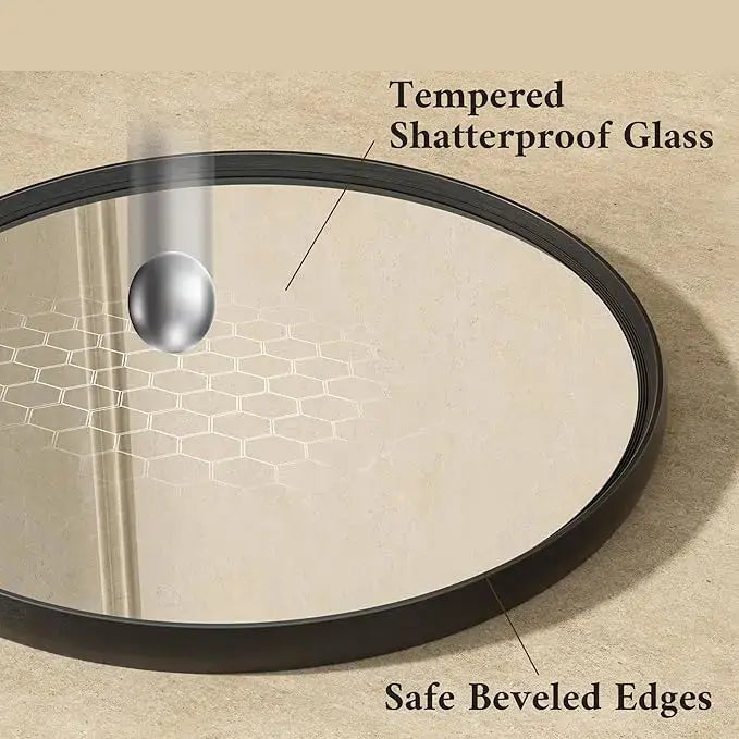 Round Framed Bathroom Mirror – Modern Shatterproof Circle Wall Mirror for Vanity, Ideal for Farmhouse Bathrooms, Bedrooms, Entryways, Living Rooms, Stylish Accent for Any Interior