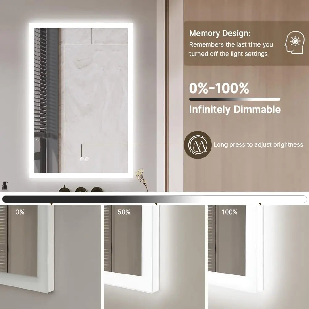 Backlit Vanity Mirror with Lights – Anti-Fog Bathroom Mirror, Frontlit & Dimmable, 3-Color Lighting (Warm/Natural/White), Wall-Mounted Horizontal or Vertical for Bathroom