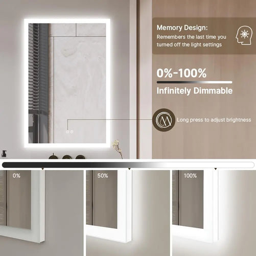 Backlit Vanity Mirror with Lights – Anti-Fog Bathroom Mirror, Frontlit & Dimmable, 3-Color Lighting (Warm/Natural/White), Wall-Mounted Horizontal or Vertical for Bathroom