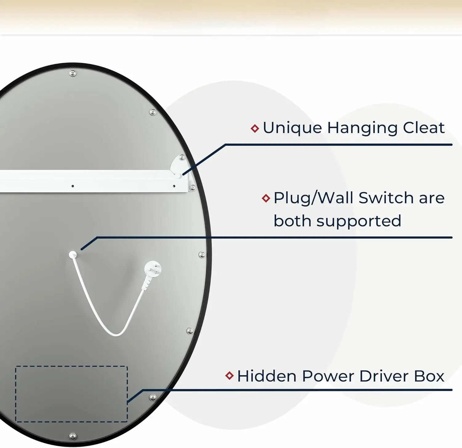 Dimmable LED Oval Mirror – Framed Frontlit Vanity Mirror for Bathroom, Bedroom, Living Room with 3 Color Options, CRI 90+, Wall-Mounted Illuminated Lighted Mirror for Modern