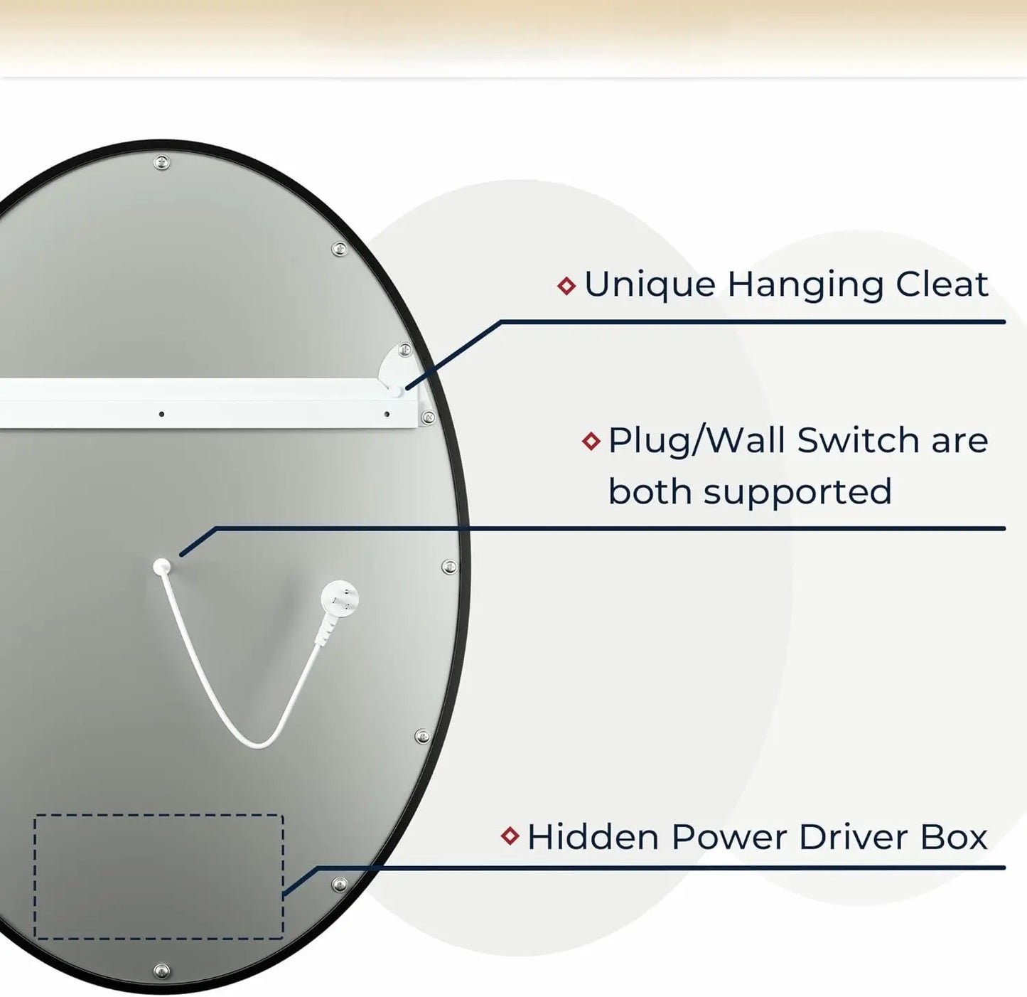 Dimmable LED Oval Mirror – Framed Frontlit Vanity Mirror for Bathroom, Bedroom, Living Room with 3 Color Options, CRI 90+, Wall-Mounted Illuminated Lighted Mirror for Modern