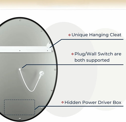 Dimmable LED Oval Mirror – Framed Frontlit Vanity Mirror for Bathroom, Bedroom, Living Room with 3 Color Options, CRI 90+, Wall-Mounted Illuminated Lighted Mirror for Modern
