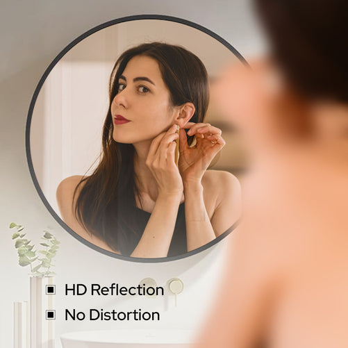 28 x 28 Inch Round Framed Mirror Bathroom Medicine Cabinet with Storage - Stainless Steel Black Circle Medicine Cabinet Mirror for Bathroom with Shelves and 18 x 18 Inch Storage Box