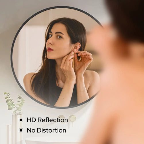 28" Round Framed Bathroom Mirror with Storage – Black Stainless Steel Medicine Cabinet