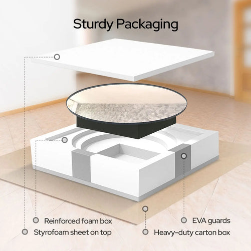 28" Round Framed Bathroom Mirror with Storage – Black Stainless Steel Medicine Cabinet