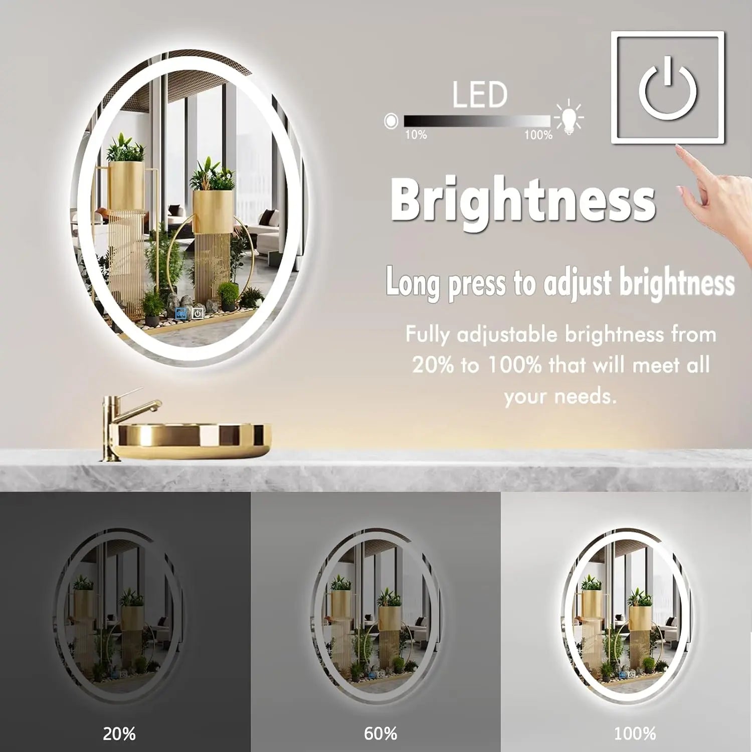 Oval LED Bathroom Vanity Mirror – Frontlit Vanity Mirror with Lights, Dimmable & Anti-Fog, Wall Mounted Lighted Mirror for Makeup, Modern Bathroom Décor for Stylish Vanity
