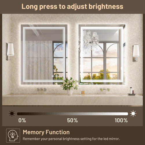 Bathroom Vanity  LED Mirror with Lights – Frontlit & Backlit, Anti-Fog, 3-Color Stepless Dimmable, Memory Function, Shatterproof, CRI 90+, UL Listed Driver – Modern Vanity Mirror