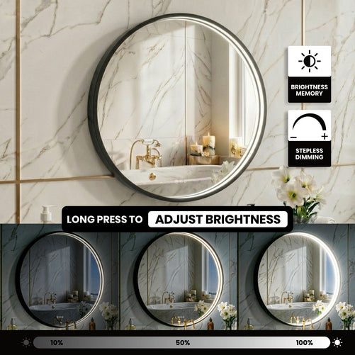 LED Round Bathroom Mirror –Anti-Fog, Dimmable, 3 Color Modes, Modern Design