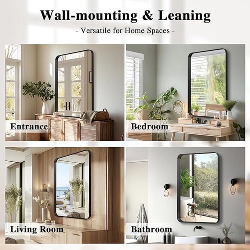 Aluminum Framed Bathroom Vanity Mirror – HD Tempered Glass Wall-Mounted Design, Ideal for Over-the-Sink Use, Supports Horizontal/Vertical Installation for Modern Décor