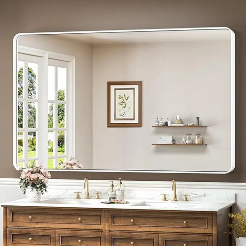 Aluminum Framed Bathroom Vanity Mirror – HD Tempered Glass Wall-Mounted Design, Ideal for Over-the-Sink Use, Supports Horizontal/Vertical Installation for Modern Décor