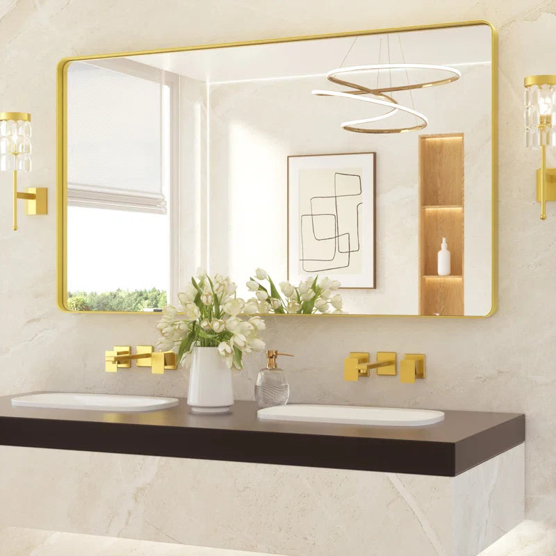 Aluminum Framed Bathroom Vanity Mirror – HD Tempered Glass Wall-Mounted Design, Ideal for Over-the-Sink Use, Supports Horizontal/Vertical Installation for Modern Décor