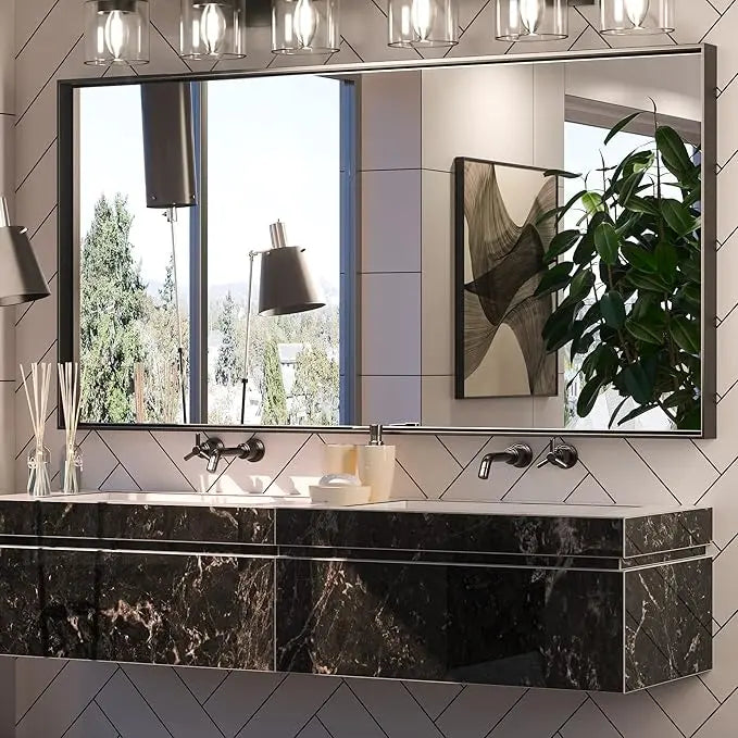 Modern Matte Black Bathroom Mirror – Versatile Mounting
