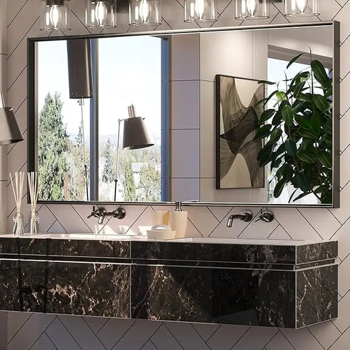 Modern Matte Black Bathroom Mirror – Versatile Mounting