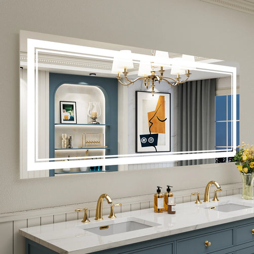 Frameless Rectangular LED Bathroom Vanity Mirror – Anti-Fog, Wall-Mounted, Dimmable Bright Light, 3 Color Temperatures, Modern Design, Touch Control, Ideal for Vanity, Makeup & Grooming