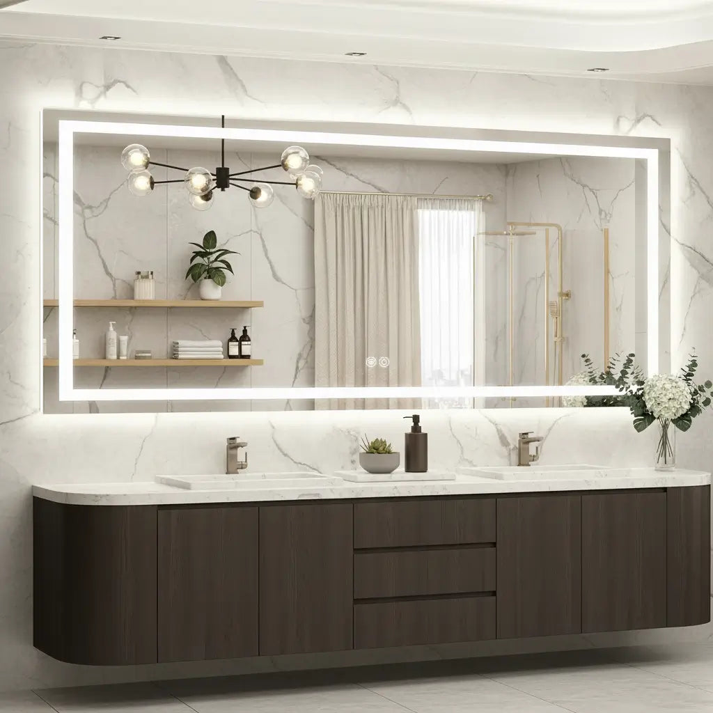 Rectangle LED Bathroom Mirror –Anti-Fog, Front & Backlit, Modern Design