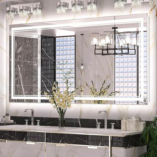Bathroom Vanity  LED Mirror with Lights – Frontlit & Backlit, Anti-Fog, 3-Color Stepless Dimmable, Memory Function, Shatterproof, CRI 90+, UL Listed Driver – Modern Vanity Mirror
