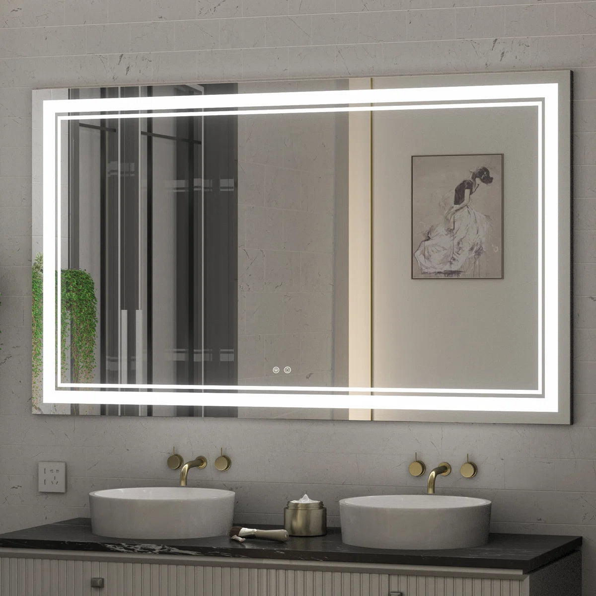 Frameless Rectangular LED Bathroom Vanity Mirror – Anti-Fog, Wall-Mounted, Dimmable Bright Light, 3 Color Temperatures, Modern Design, Touch Control, Ideal for Vanity, Makeup & Grooming