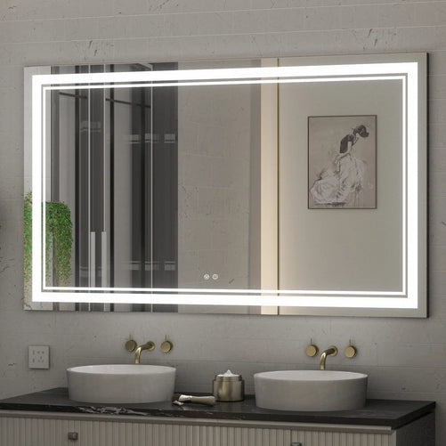 Frameless Rectangular LED Bathroom Vanity Mirror – Anti-Fog, Wall-Mounted, Dimmable Bright Light, 3 Color Temperatures, Modern Design, Touch Control, Ideal for Vanity, Makeup & Grooming