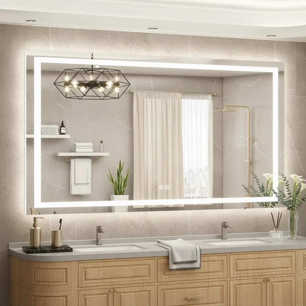 Rectangle LED Bathroom Mirror –Anti-Fog, Front & Backlit, Modern Design