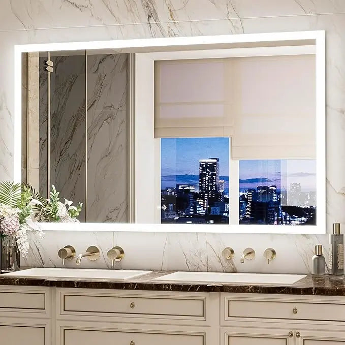 Backlit Vanity Mirror with Lights – Anti-Fog Bathroom Mirror, Frontlit & Dimmable, 3-Color Lighting (Warm/Natural/White), Wall-Mounted Horizontal or Vertical for Bathroom