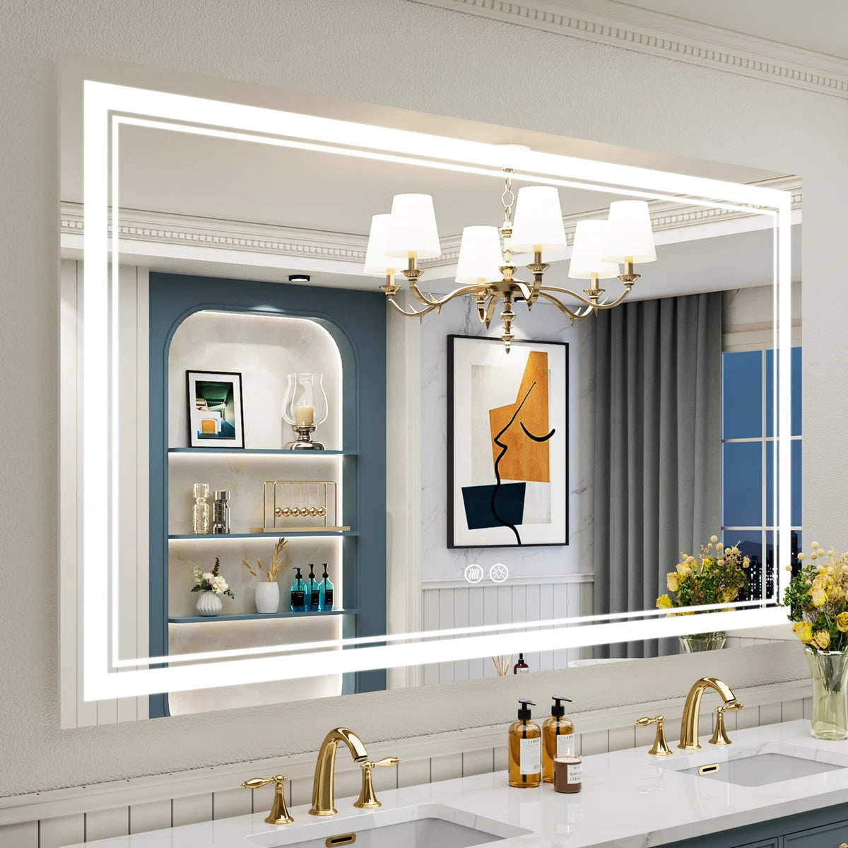Frameless Rectangular LED Bathroom Vanity Mirror – Anti-Fog, Wall-Mounted, Dimmable Bright Light, 3 Color Temperatures, Modern Design, Touch Control, Ideal for Vanity, Makeup & Grooming