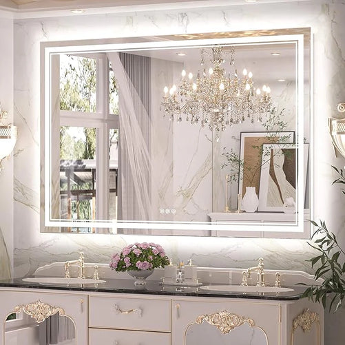 Bathroom Vanity  LED Mirror with Lights – Frontlit & Backlit, Anti-Fog, 3-Color Stepless Dimmable, Memory Function, Shatterproof, CRI 90+, UL Listed Driver – Modern Vanity Mirror