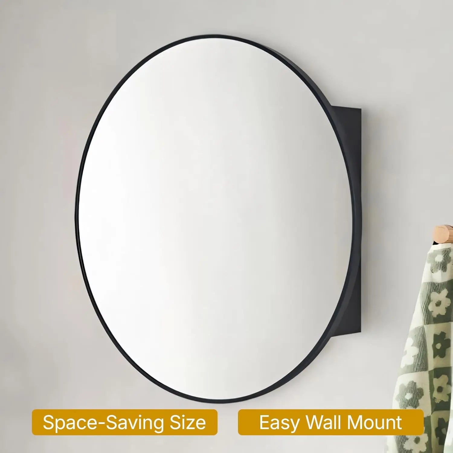 Round Framed Bathroom Medicine Cabinet Mirror with Storage – Stainless Steel Black Circle Medicine Cabinet with Mirror, Stylish and Functional Design for Modern Bathrooms
