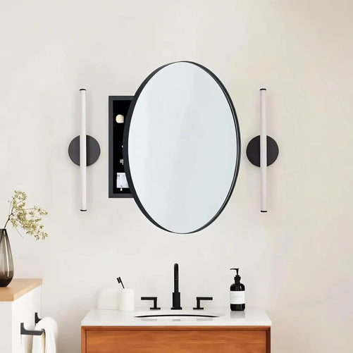 Round Framed Bathroom Medicine Cabinet Mirror with Storage – Stainless Steel Black Circle Medicine Cabinet with Mirror, Stylish and Functional Design for Modern Bathrooms