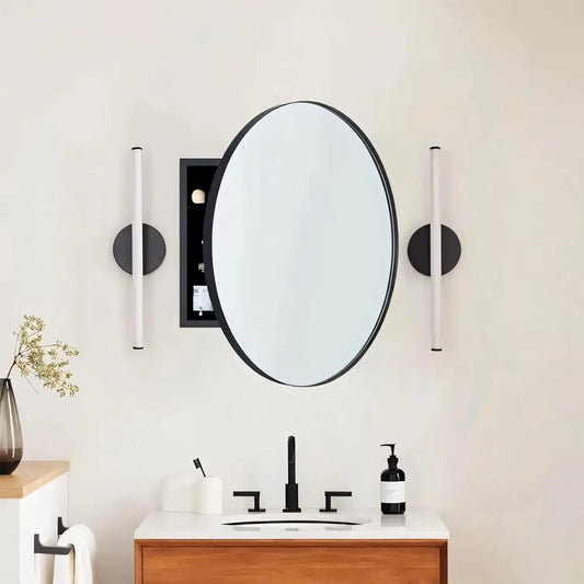 Round Framed Bathroom Medicine Cabinet Mirror with Storage – Stainless Steel Black Circle Medicine Cabinet with Mirror, Stylish and Functional Design for Modern Bathrooms