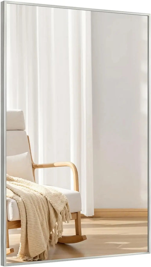 Spectrum Modern Rectangular Mirror with Brushed Nickel Stainless Steel Frame – Elegant Wall Mirror for Bathroom Vanity, Over Sink, Living Room, or Entryway – Stylish Décor for Modern Spaces