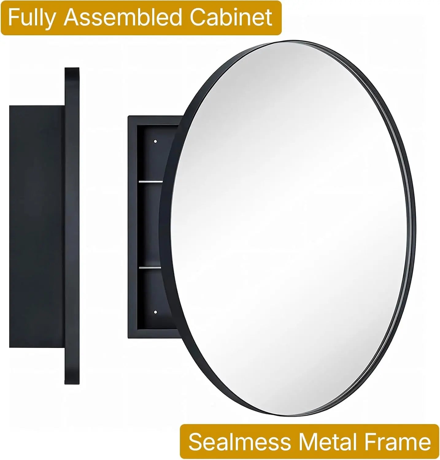 Round Framed Bathroom Medicine Cabinet Mirror with Storage – Stainless Steel Black Circle Medicine Cabinet with Mirror, Stylish and Functional Design for Modern Bathrooms