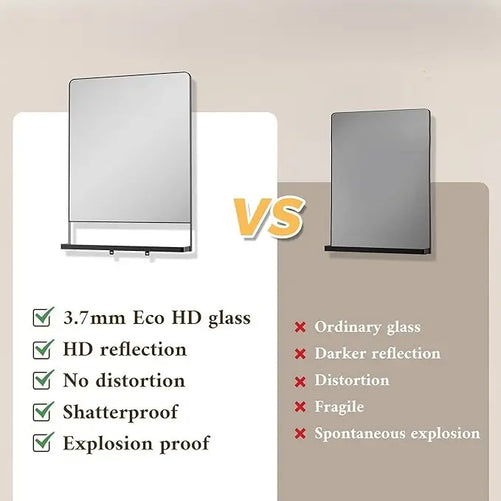 Metal Framed Vanity Mirror with Shelf – Rounded Rectangle Wall Mirror, Functional & Stylish for Bathroom, Farmhouse, Living Room, or Bedroom, Perfect Accent for Modern Home Décor