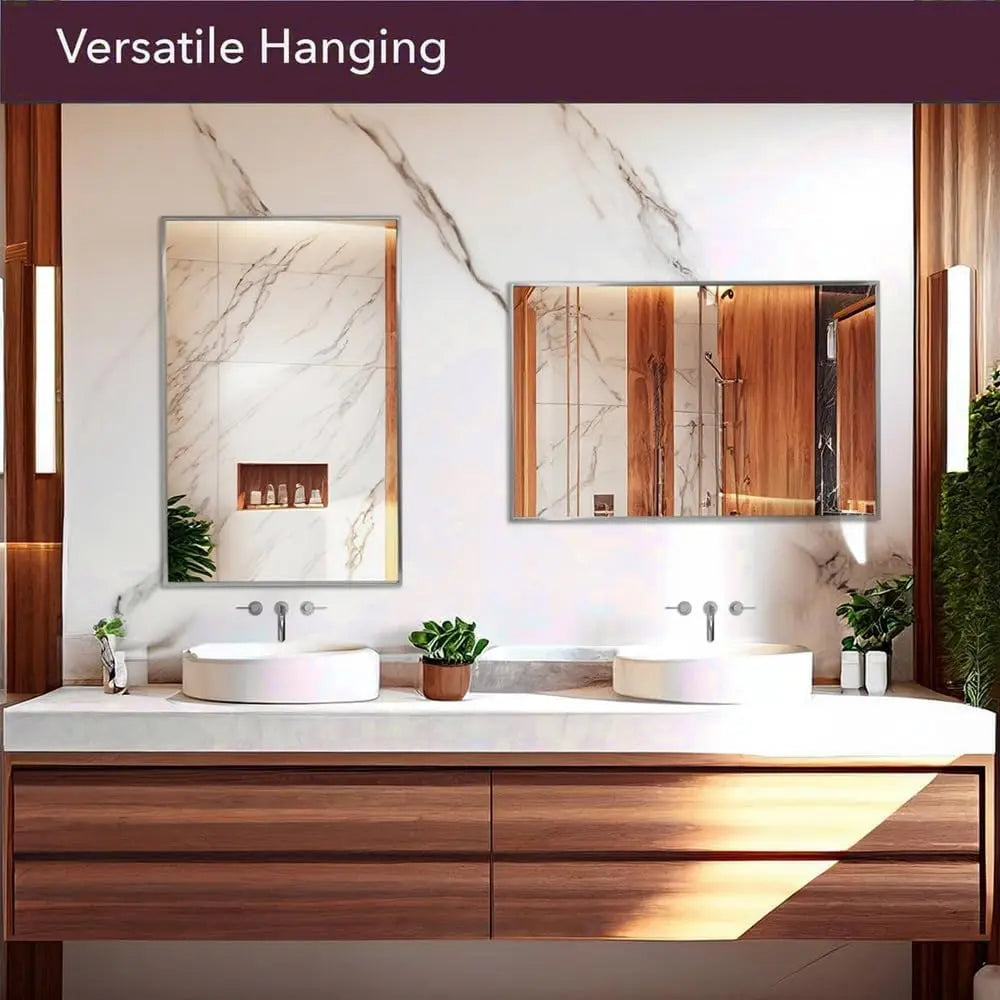 Spectrum Modern Rectangular Mirror with Brushed Nickel Stainless Steel Frame – Elegant Wall Mirror for Bathroom Vanity, Over Sink, Living Room, or Entryway – Stylish Décor for Modern Spaces