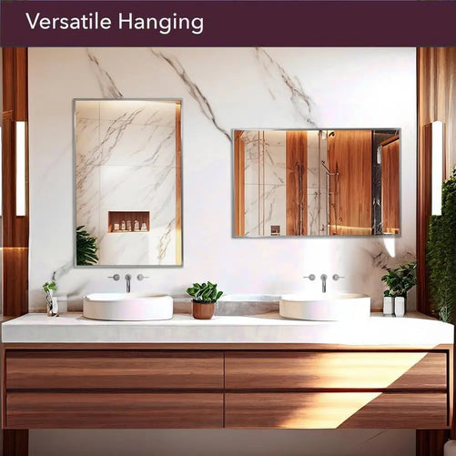 Spectrum Modern Rectangular Mirror with Brushed Nickel Stainless Steel Frame – Elegant Wall Mirror for Bathroom Vanity, Over Sink, Living Room, or Entryway – Stylish Décor for Modern Spaces
