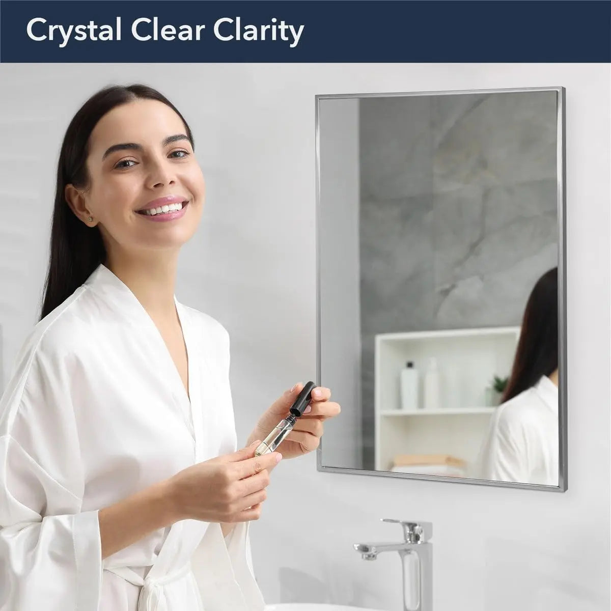 Spectrum Modern Rectangular Mirror with Brushed Nickel Stainless Steel Frame – Elegant Wall Mirror for Bathroom Vanity, Over Sink, Living Room, or Entryway – Stylish Décor for Modern Spaces