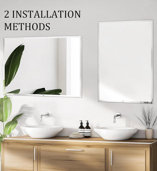 Beveled Rectangle Bathroom Vanity Mirror – Frameless  Wall Mirror with 1" Beveled Edge, Shatterproof Glass, Modern Decorative for Bathroom, Entryway, Living Room, or Restroom