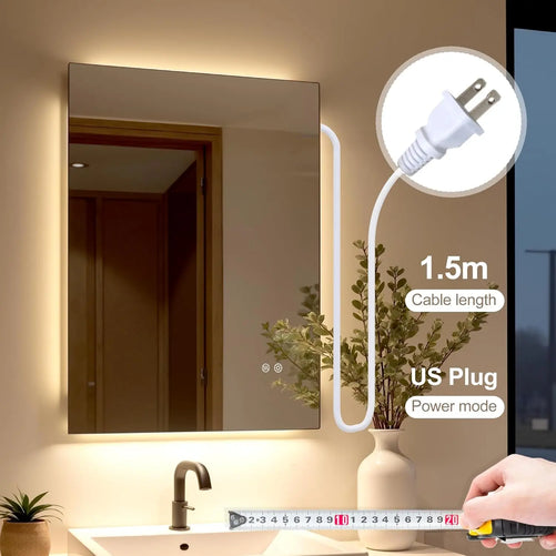 LED Backlit Bathroom Vanity Mirror – Anti-Fog Lighted Vanity Mirror, Stepless Dimmable, CRI 90+, IP54 Waterproof, Wall Mounted, Horizontal or Vertical Installation for Modern Bathroom