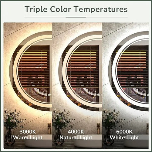 LED Round Bathroom Vanity Mirror – Front & Backlit Vanity Mirror with Double Light Strip, 3-Color Dimmable, CRI 90+, Anti-Fog, Memory Function, Wall-Mount Makeup Mirror