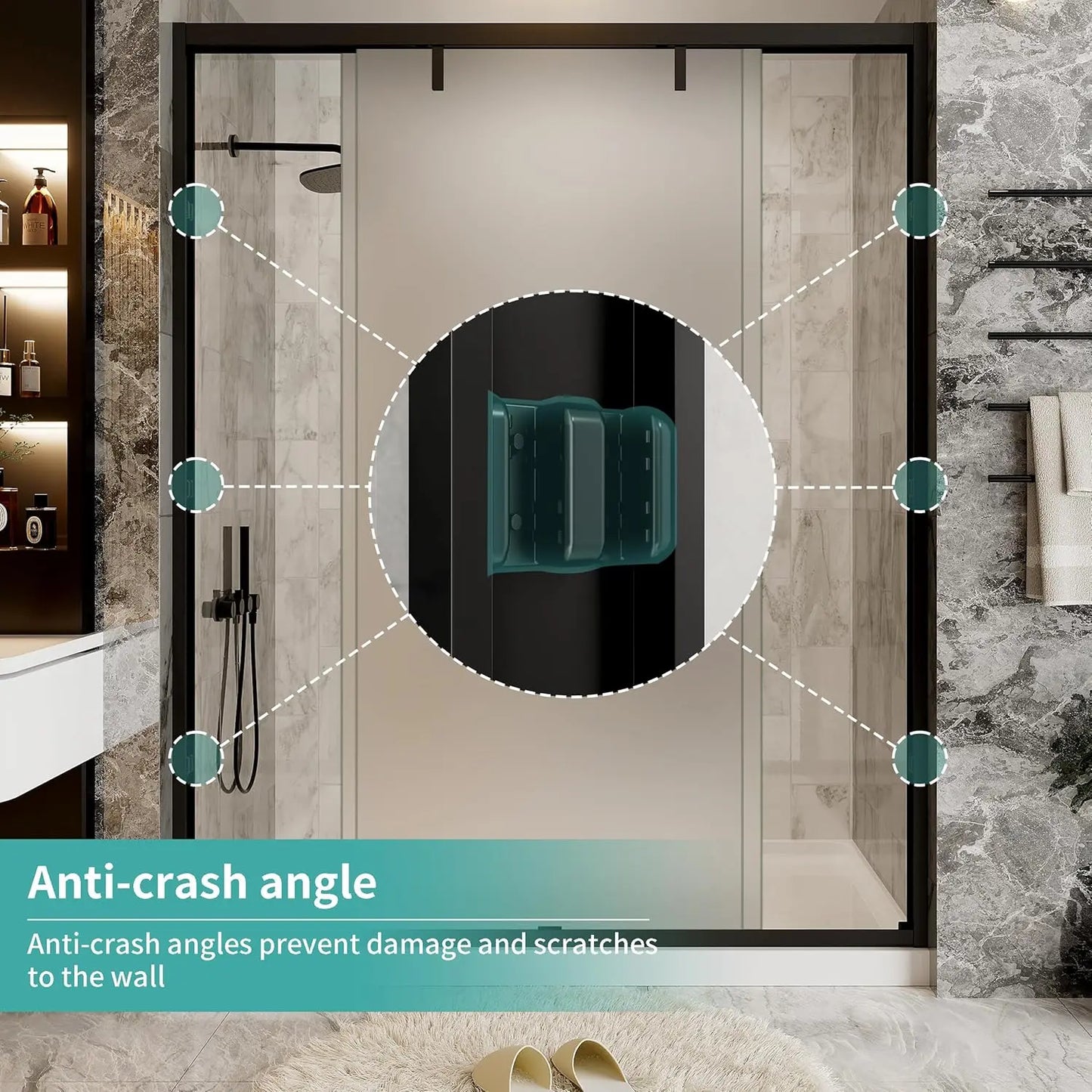 Double Sliding Semi-Frameless Glass Shower Door – Modern Bathroom Enclosure with Durable Tempered Glass, Water-Tight Seal, Easy Installation, Smooth Rollers, Adjustable Width