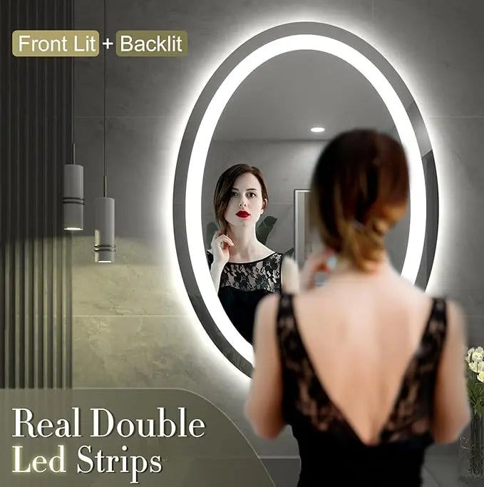 Oval LED Bathroom Vanity Mirror – Frontlit Vanity Mirror with Lights, Dimmable & Anti-Fog, Wall Mounted Lighted Mirror for Makeup, Modern Bathroom Décor for Stylish Vanity